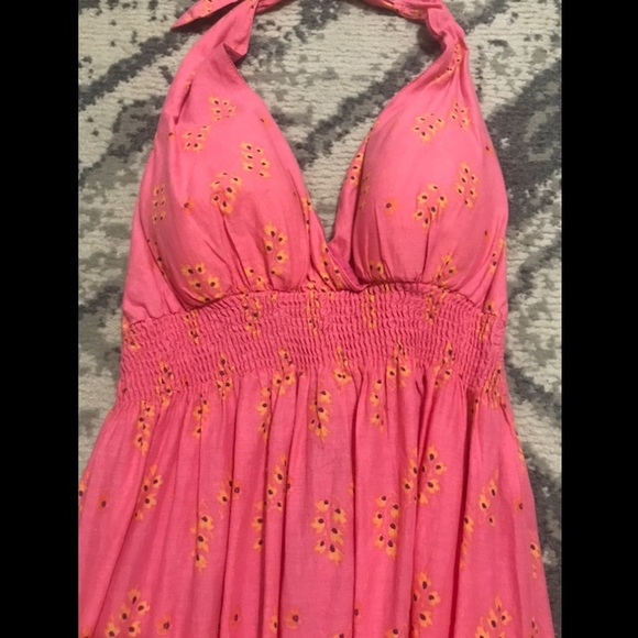 Pink floral halter dress with padding fiesta midi - Picture 3 of 4